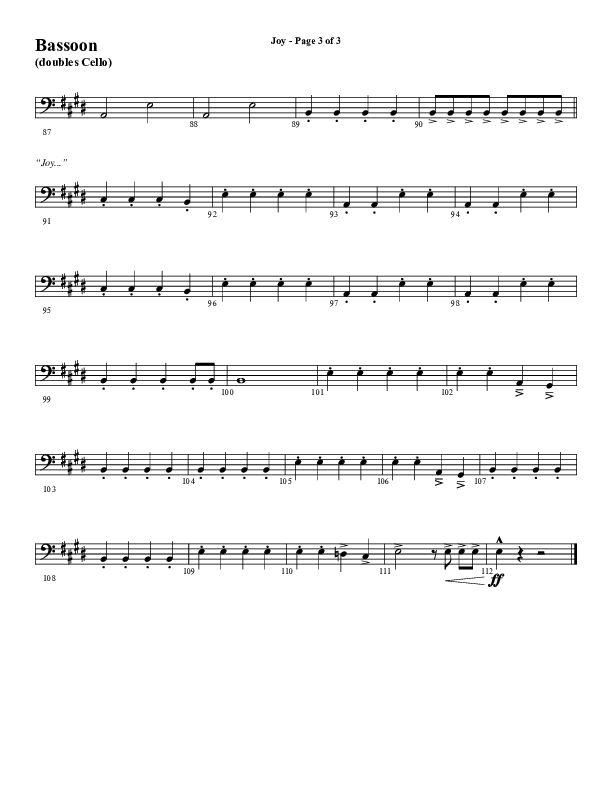 Joy (Choral Anthem SATB) Bassoon (Word Music Choral / Arr. Daniel Semsen)