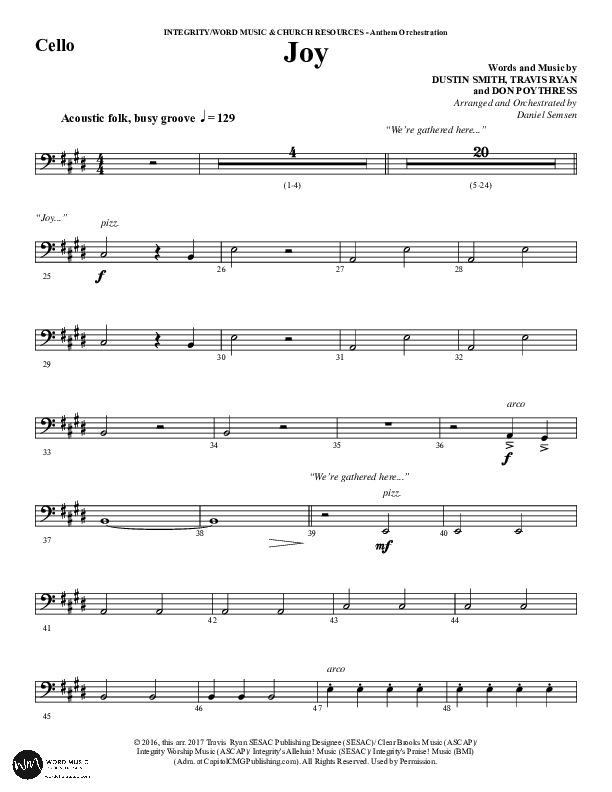 Joy (Choral Anthem SATB) Cello (Word Music Choral / Arr. Daniel Semsen)
