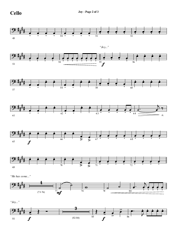 Joy (Choral Anthem SATB) Cello (Word Music Choral / Arr. Daniel Semsen)