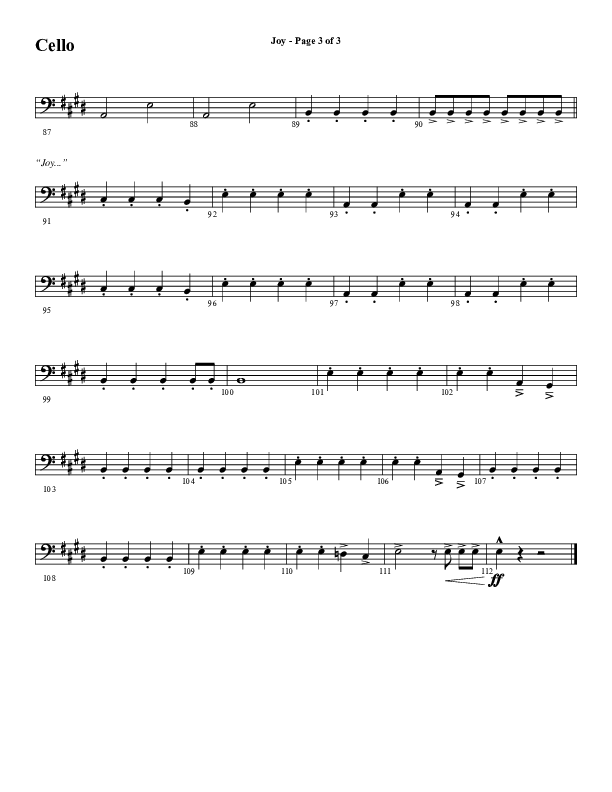 Joy (Choral Anthem SATB) Cello (Word Music Choral / Arr. Daniel Semsen)