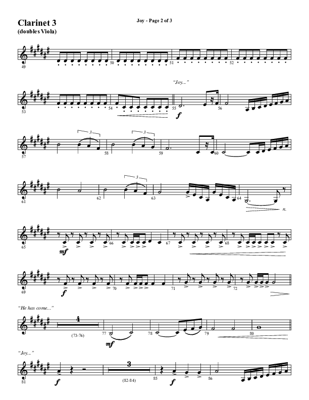 Joy (Choral Anthem SATB) Clarinet 3 (Word Music Choral / Arr. Daniel Semsen)