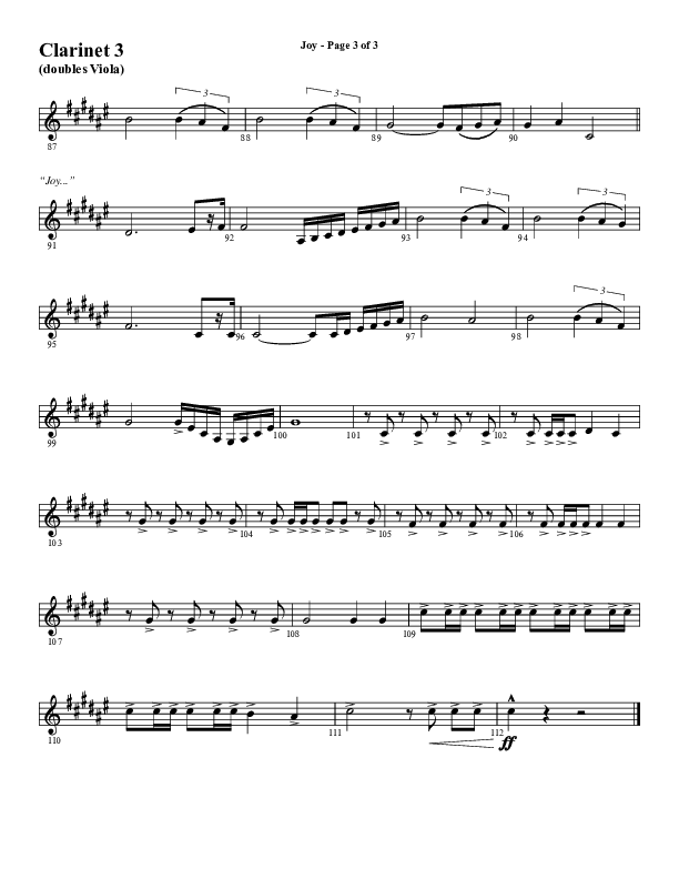 Joy (Choral Anthem SATB) Clarinet 3 (Word Music Choral / Arr. Daniel Semsen)
