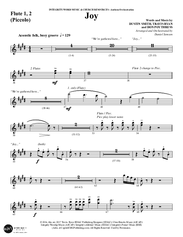 Joy (Choral Anthem SATB) Flute 1/2 (Word Music Choral / Arr. Daniel Semsen)