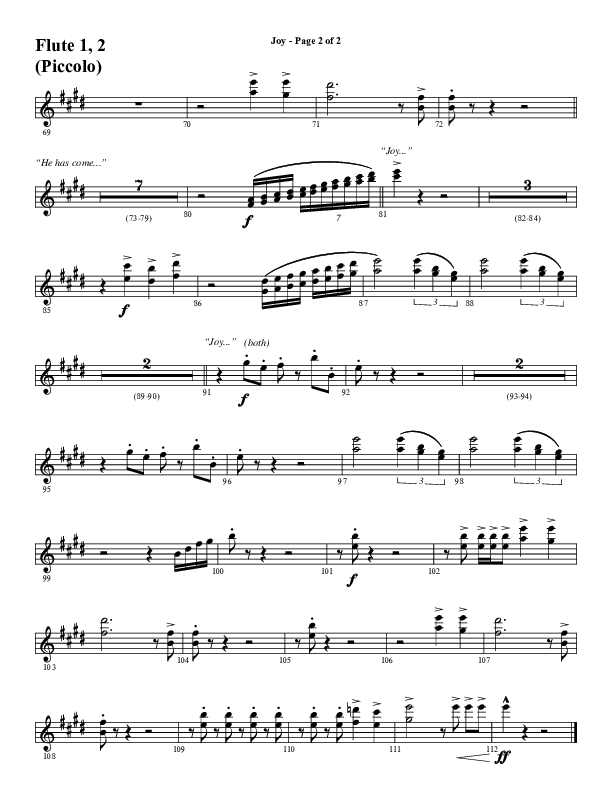 Joy (Choral Anthem SATB) Flute 1/2 (Word Music Choral / Arr. Daniel Semsen)