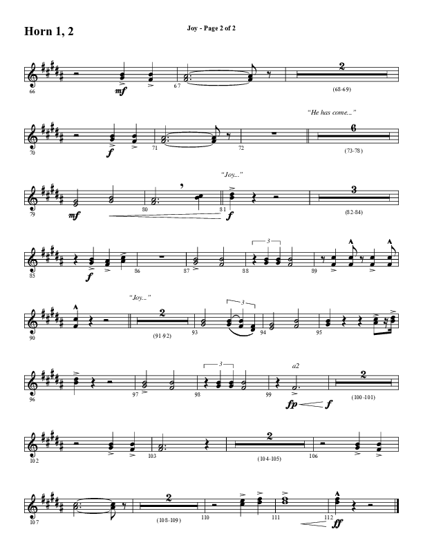 Joy (Choral Anthem SATB) French Horn 1/2 (Word Music Choral / Arr. Daniel Semsen)