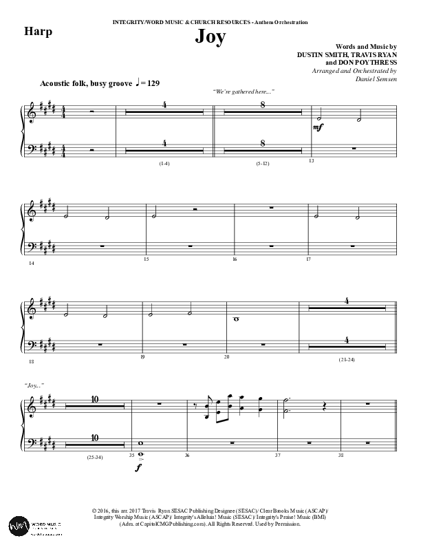 Joy (Choral Anthem SATB) Harp (Word Music Choral / Arr. Daniel Semsen)