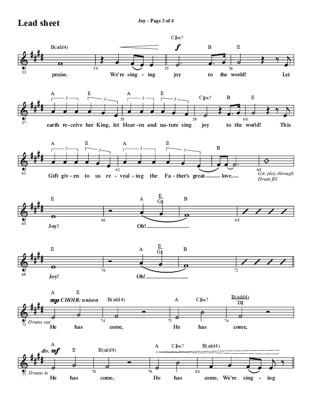 Joy (Choral Anthem SATB) Lead Sheet (Melody) (Word Music Choral / Arr. Daniel Semsen)