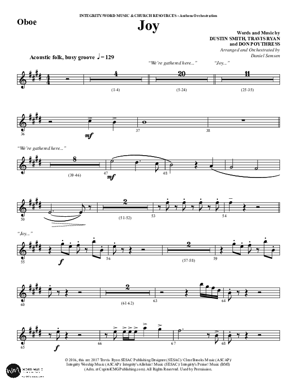 Joy (Choral Anthem SATB) Oboe (Word Music Choral / Arr. Daniel Semsen)