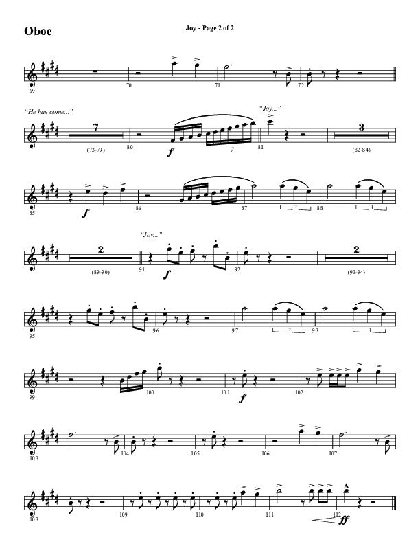 Joy (Choral Anthem SATB) Oboe (Word Music Choral / Arr. Daniel Semsen)