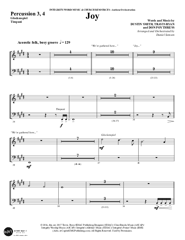 Joy (Choral Anthem SATB) Percussion (Word Music Choral / Arr. Daniel Semsen)