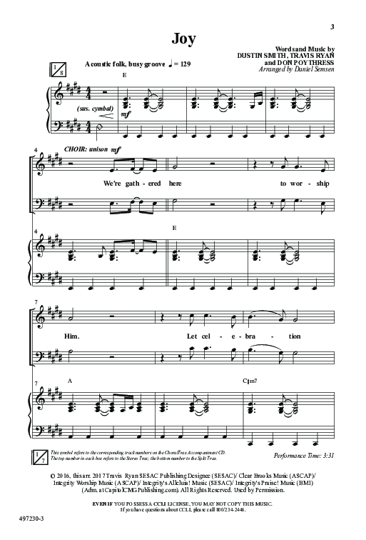 Joy (Choral Anthem SATB) Anthem (SATB/Piano) (Word Music Choral / Arr. Daniel Semsen)