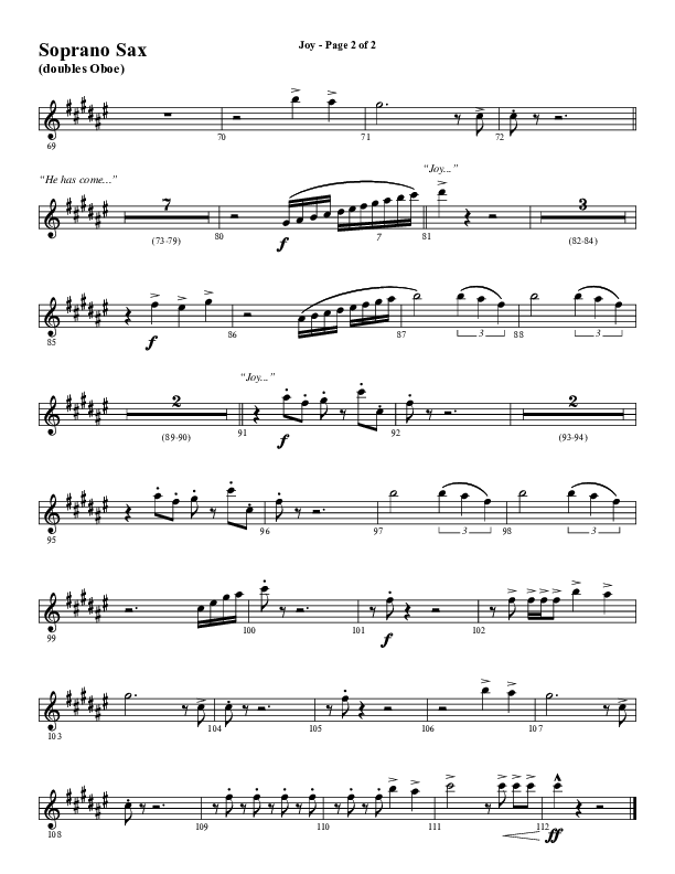 Joy (Choral Anthem SATB) Soprano Sax (Word Music Choral / Arr. Daniel Semsen)