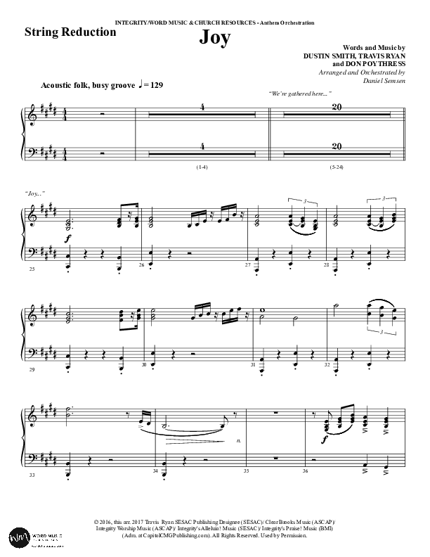 Joy (Choral Anthem SATB) String Reduction (Word Music Choral / Arr. Daniel Semsen)