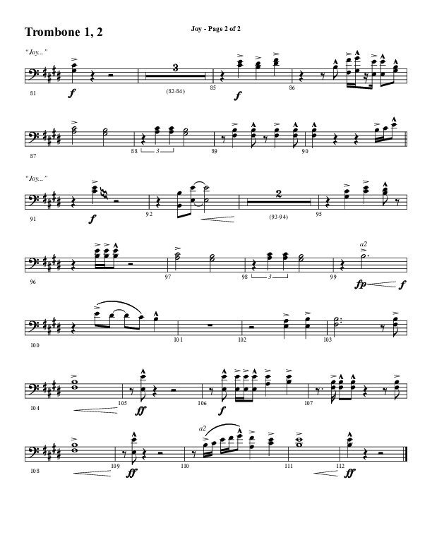 Joy (Choral Anthem SATB) Trombone 1/2 (Word Music Choral / Arr. Daniel Semsen)