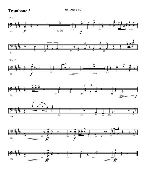 Joy (Choral Anthem SATB) Trombone 3 (Word Music Choral / Arr. Daniel Semsen)