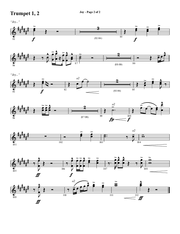 Joy (Choral Anthem SATB) Trumpet 1,2 (Word Music Choral / Arr. Daniel Semsen)