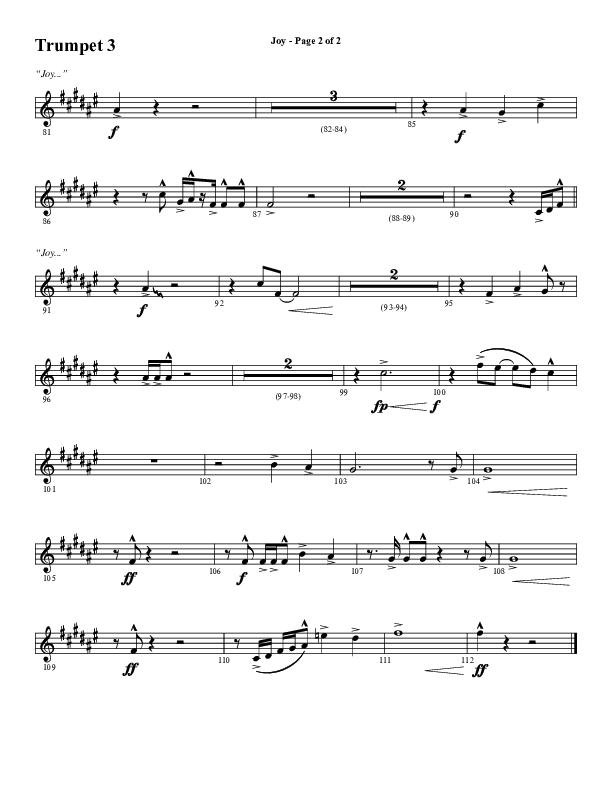 Joy (Choral Anthem SATB) Trumpet 3 (Word Music Choral / Arr. Daniel Semsen)