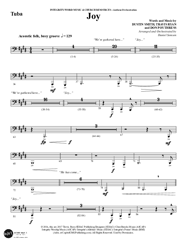 Joy (Choral Anthem SATB) Tuba (Word Music Choral / Arr. Daniel Semsen)