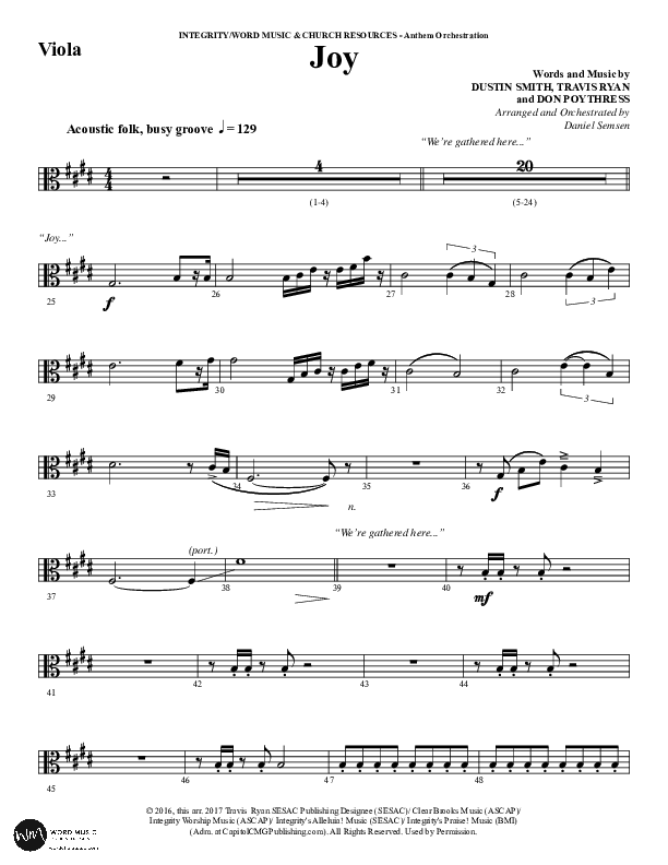 Joy (Choral Anthem SATB) Viola (Word Music Choral / Arr. Daniel Semsen)