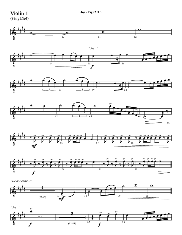 Joy (Choral Anthem SATB) Violin 1 (Word Music Choral / Arr. Daniel Semsen)