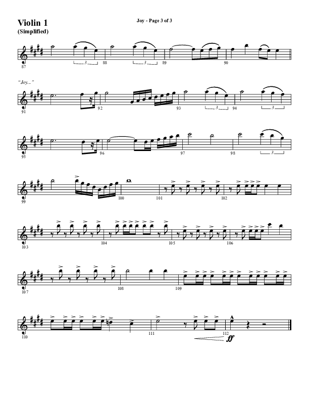 Joy (Choral Anthem SATB) Violin 1 (Word Music Choral / Arr. Daniel Semsen)