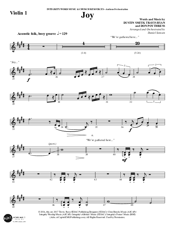 Joy (Choral Anthem SATB) Violin 2 (Word Music Choral / Arr. Daniel Semsen)