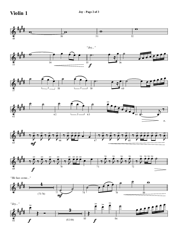 Joy (Choral Anthem SATB) Violin 2 (Word Music Choral / Arr. Daniel Semsen)