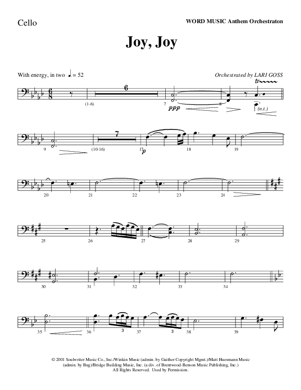 Joy Joy (Choral Anthem SATB) Cello (Word Music Choral / Arr. Mike Speck / Arr. Lari Goss / Arr. Danny Zaloudik)