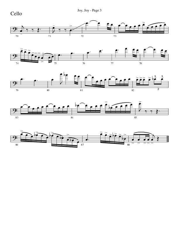 Joy Joy (Choral Anthem SATB) Cello (Word Music Choral / Arr. Mike Speck / Arr. Lari Goss / Arr. Danny Zaloudik)