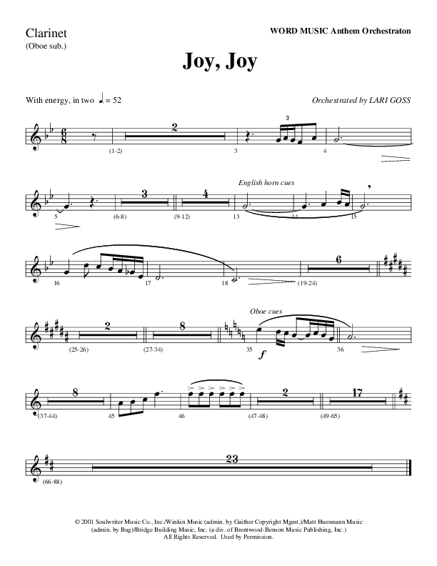 Joy Joy (Choral Anthem SATB) Clarinet (Word Music Choral / Arr. Mike Speck / Arr. Lari Goss / Arr. Danny Zaloudik)