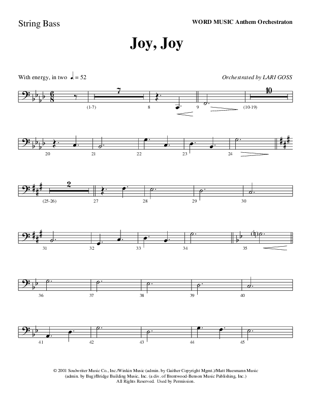 Joy Joy (Choral Anthem SATB) Double Bass (Word Music Choral / Arr. Mike Speck / Arr. Lari Goss / Arr. Danny Zaloudik)