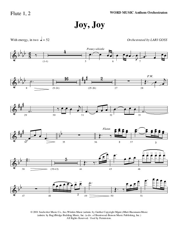 Joy Joy (Choral Anthem SATB) Flute 1/2 (Word Music Choral / Arr. Mike Speck / Arr. Lari Goss / Arr. Danny Zaloudik)