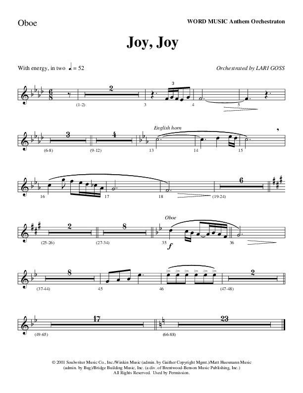 Joy Joy (Choral Anthem SATB) Oboe (Word Music Choral / Arr. Mike Speck / Arr. Lari Goss / Arr. Danny Zaloudik)