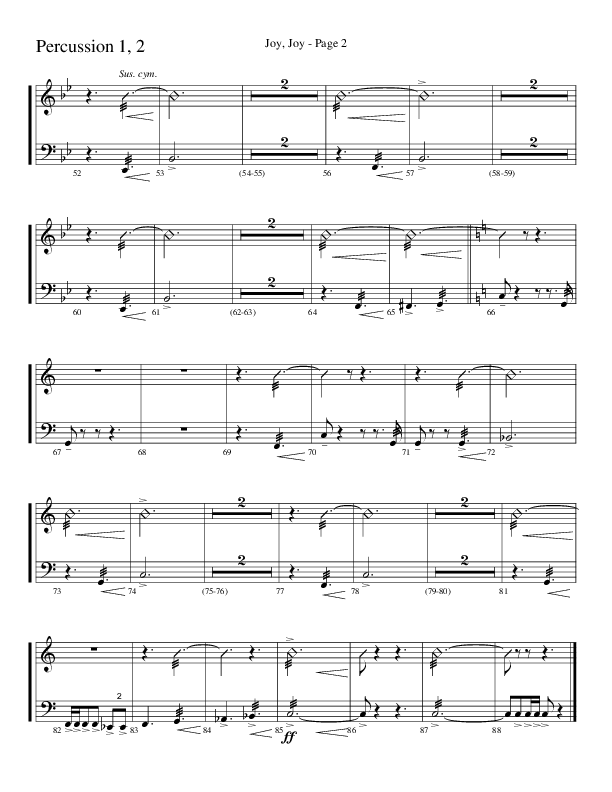 Joy Joy (Choral Anthem SATB) Percussion 1/2 (Word Music Choral / Arr. Mike Speck / Arr. Lari Goss / Arr. Danny Zaloudik)