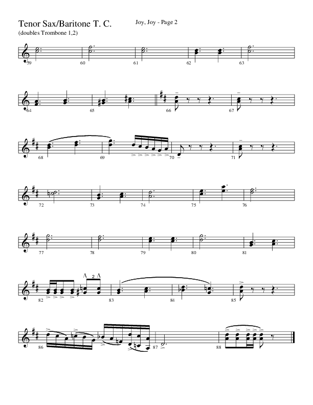Joy Joy (Choral Anthem SATB) Tenor Sax/Baritone T.C. (Word Music Choral / Arr. Mike Speck / Arr. Lari Goss / Arr. Danny Zaloudik)