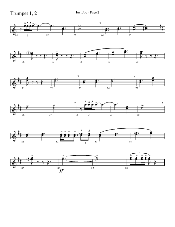 Joy Joy (Choral Anthem SATB) Trumpet 1,2 (Word Music Choral / Arr. Mike Speck / Arr. Lari Goss / Arr. Danny Zaloudik)