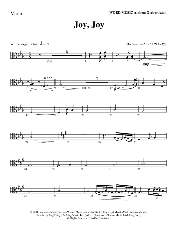 Joy Joy (Choral Anthem SATB) Viola (Word Music Choral / Arr. Mike Speck / Arr. Lari Goss / Arr. Danny Zaloudik)