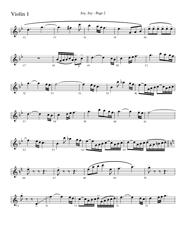 Joy Joy (Choral Anthem SATB) Violin 1 (Word Music Choral / Arr. Mike Speck / Arr. Lari Goss / Arr. Danny Zaloudik)