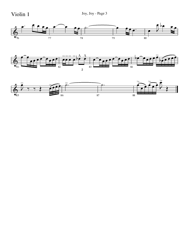 Joy Joy (Choral Anthem SATB) Violin 1 (Word Music Choral / Arr. Mike Speck / Arr. Lari Goss / Arr. Danny Zaloudik)