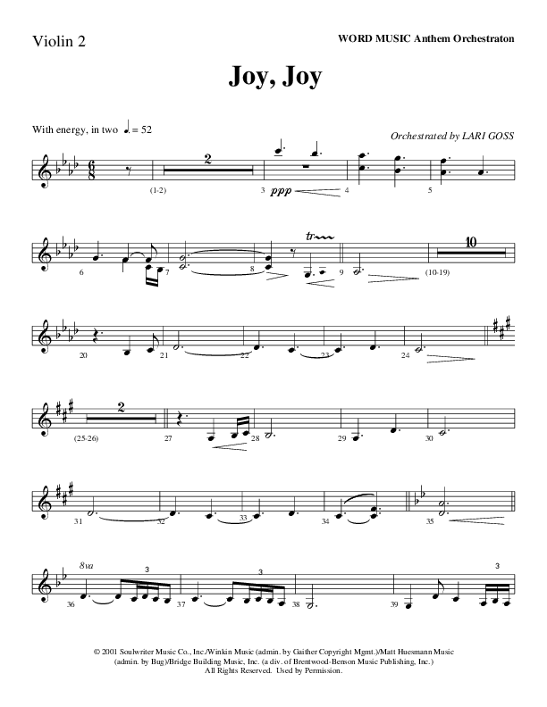 Joy Joy (Choral Anthem SATB) Violin 2 (Word Music Choral / Arr. Mike Speck / Arr. Lari Goss / Arr. Danny Zaloudik)
