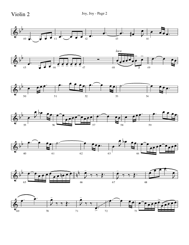 Joy Joy (Choral Anthem SATB) Violin 2 (Word Music Choral / Arr. Mike Speck / Arr. Lari Goss / Arr. Danny Zaloudik)