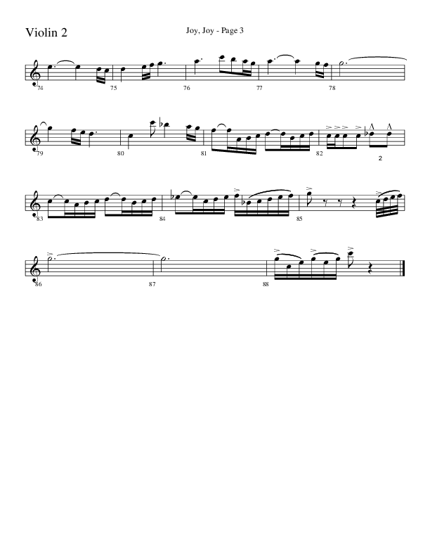 Joy Joy (Choral Anthem SATB) Violin 2 (Word Music Choral / Arr. Mike Speck / Arr. Lari Goss / Arr. Danny Zaloudik)