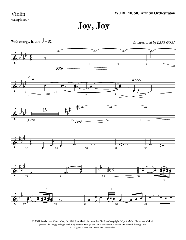 Joy Joy (Choral Anthem SATB) Violins (Word Music Choral / Arr. Mike Speck / Arr. Lari Goss / Arr. Danny Zaloudik)