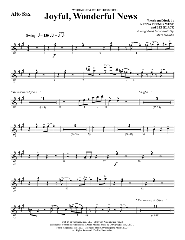 Joyful Wonderful News (Choral Anthem SATB) Alto Sax (Word Music Choral / Arr. Steve Mauldin)