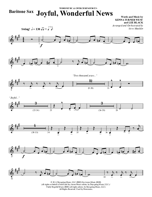 Joyful Wonderful News (Choral Anthem SATB) Bari Sax (Word Music Choral / Arr. Steve Mauldin)