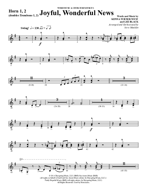 Joyful Wonderful News (Choral Anthem SATB) French Horn 1/2 (Word Music Choral / Arr. Steve Mauldin)