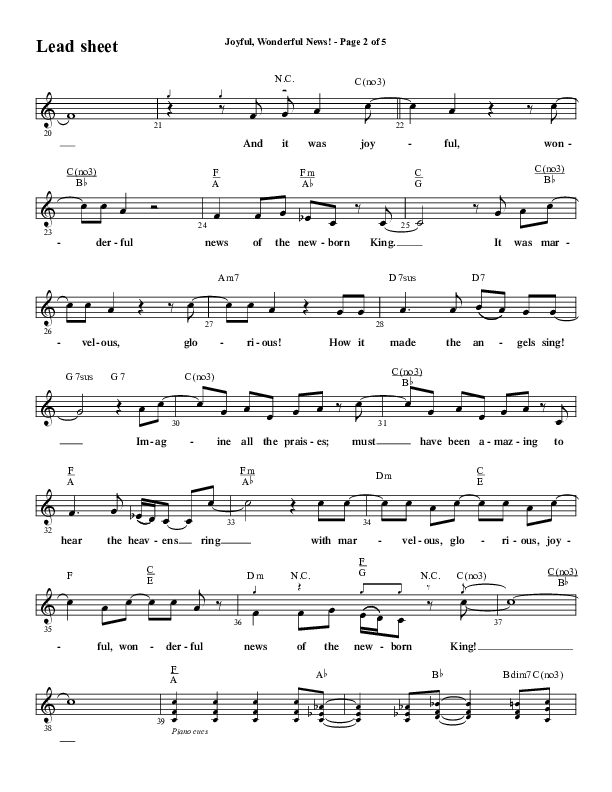 Joyful Wonderful News (Choral Anthem SATB) Lead Sheet (Melody) (Word Music Choral / Arr. Steve Mauldin)