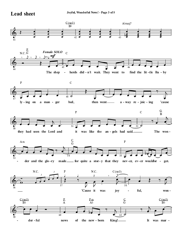 Joyful Wonderful News (Choral Anthem SATB) Lead Sheet (Melody) (Word Music Choral / Arr. Steve Mauldin)