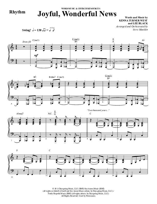 Joyful Wonderful News (Choral Anthem SATB) Rhythm Chart (Word Music Choral / Arr. Steve Mauldin)