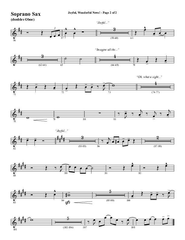 Joyful Wonderful News (Choral Anthem SATB) Soprano Sax (Word Music Choral / Arr. Steve Mauldin)